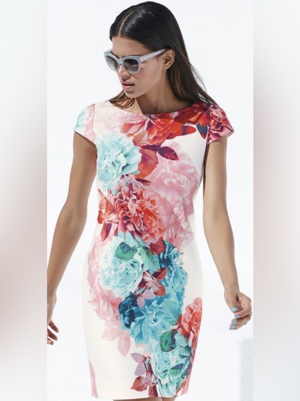 Eliza J Floral Print Cap Sleeve Scuba Sheath Dress Size 18W Garden Party Chic